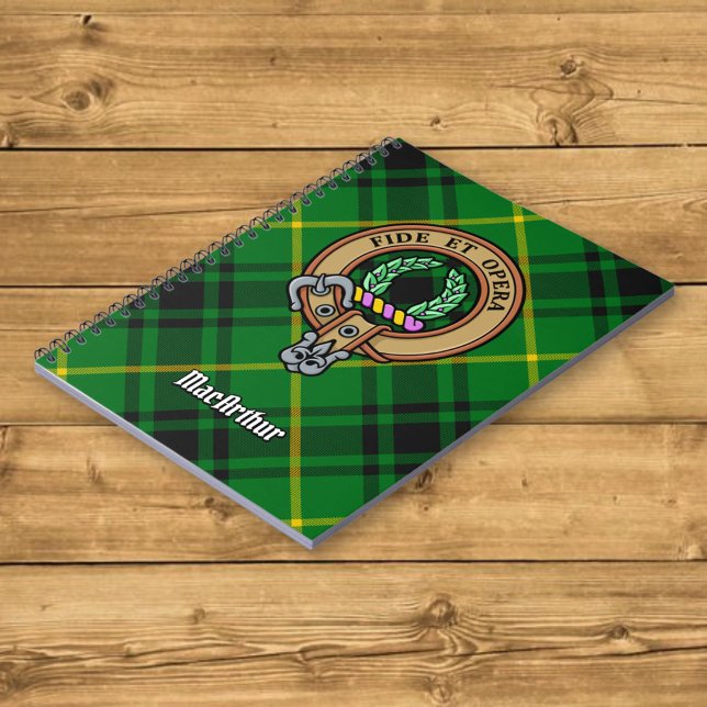 Clan MacArthur Crest over Tartan Notebook (Creator Uploaded)