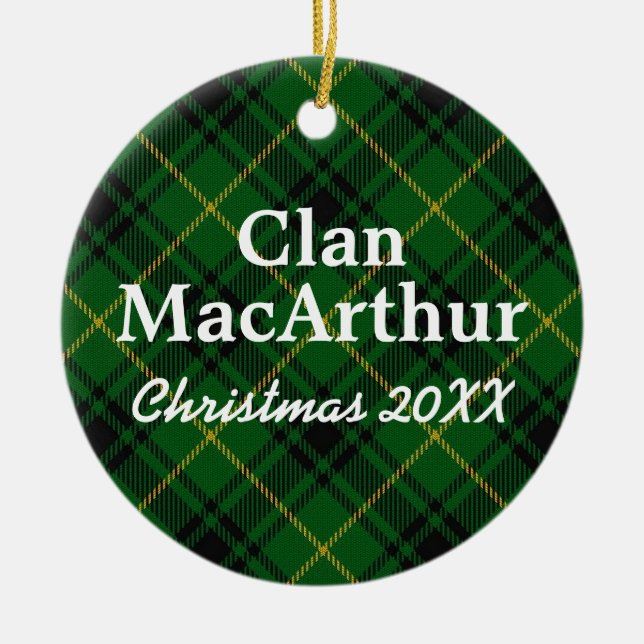 Clan MacArthur Scottish Tartan Ceramic Tree Decoration (Front)
