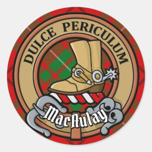 Clan MacAulay Crest over Tartan Classic Round Sticker