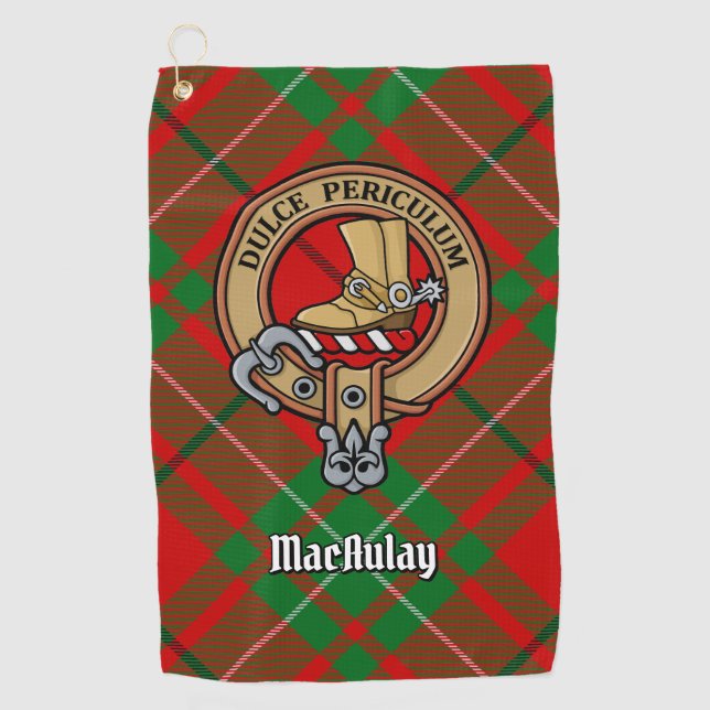Clan MacAulay Crest over Tartan Golf Towel (Front)