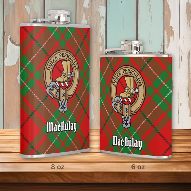 Clan MacAulay Crest over Tartan Hip Flask (Creator Uploaded)