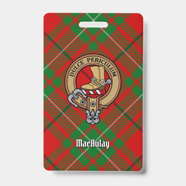 Clan MacAulay Crest over Tartan ID Badge (Front)
