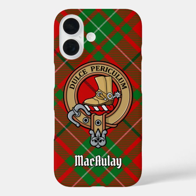 Clan MacAulay Crest over Tartan iPhone Case (Back)