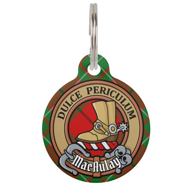 Clan MacAulay Crest over Tartan Pet Tag (Front)