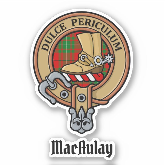 Clan MacAulay Crest over Tartan Sticker (Front)