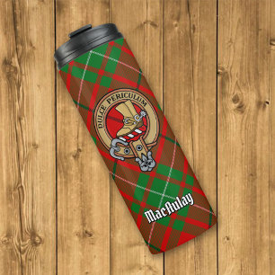 Clan MacAulay Crest over Tartan Thermal Tumbler