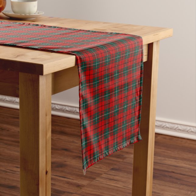 Clan MacAulay Red and Dark Green Scottish Tartan Short Table Runner (In Situ)