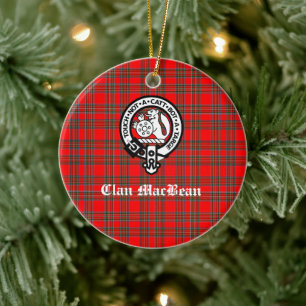 Clan MacBean Crest Badge & Tartan Ceramic Tree Decoration