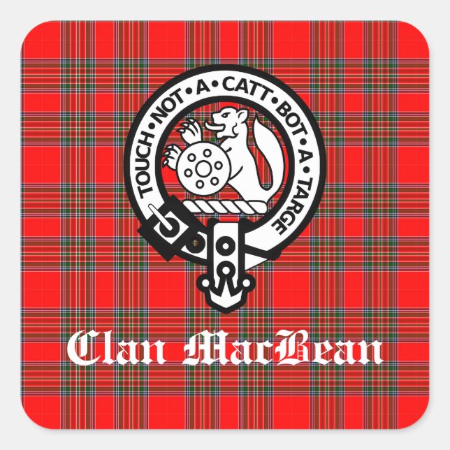 Clan MacBean Crest Badge & Tartan Square Sticker (Front)