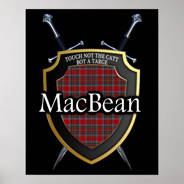 Clan MacBean Tartan Scottish Shield & Swords Poster (Front)
