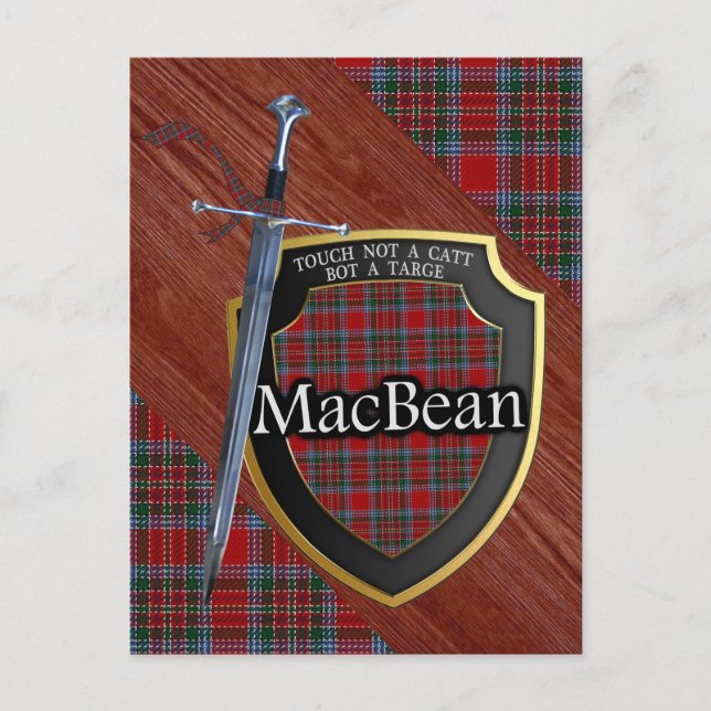 Clan MacBean Tartan Sword & Shield Postcard (Front)
