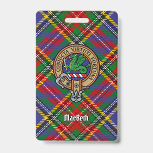 Clan MacBeth Crest over Tartan ID Badge