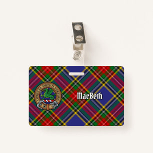 Clan MacBeth Crest over Tartan ID Badge
