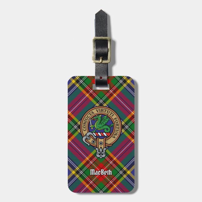 Clan MacBeth Crest over Tartan Luggage Tag (Front Vertical)