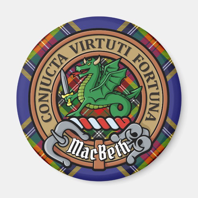 Clan MacBeth Crest over Tartan Magnet (Front)