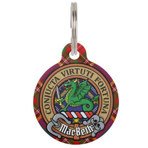 Clan MacBeth Crest over Tartan Pet Tag
