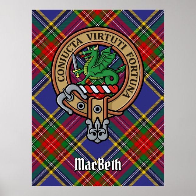 Clan MacBeth Crest over Tartan Poster (Front)