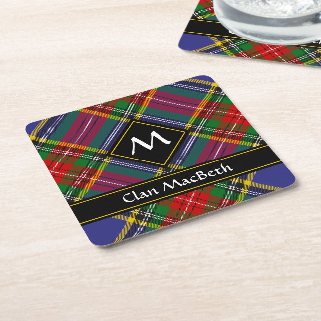 Clan MacBeth Tartan Square Paper Coaster (Angled)