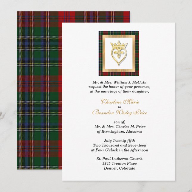 Clan MacClain Luckenbooth Tartan Wedding  Invitation (Front/Back)