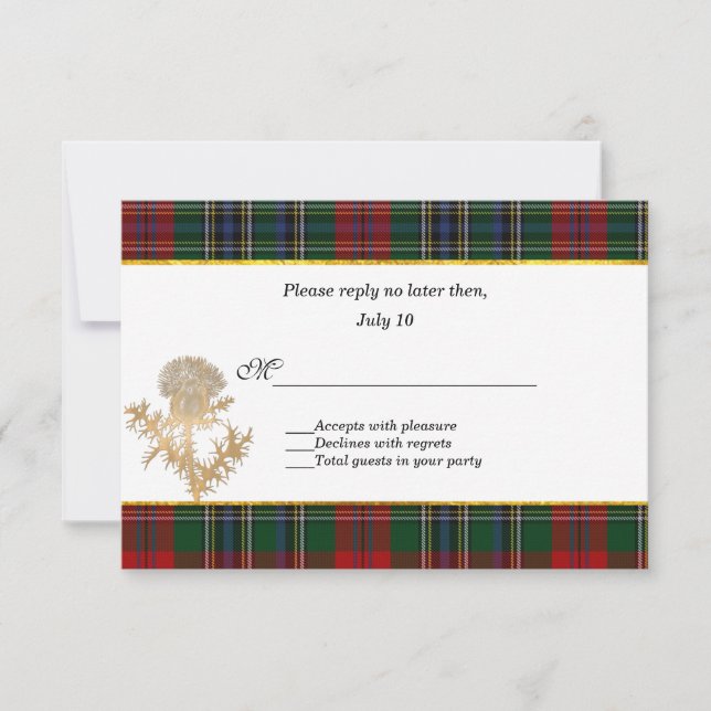 Clan MacClain Tartan Thistle Wedding RSVP (Front)