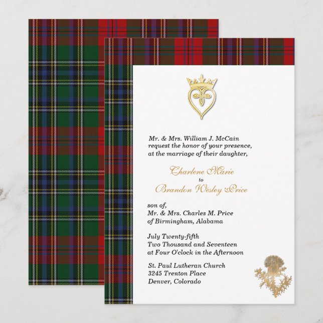 Clan MacClain Thistle 2 Tartan Wedding Invitation (Front/Back)