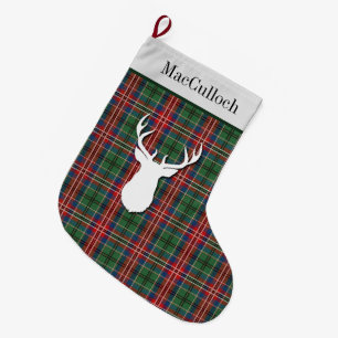 Clan MacCulloch Tartan Green Red Plaid Large Christmas Stocking
