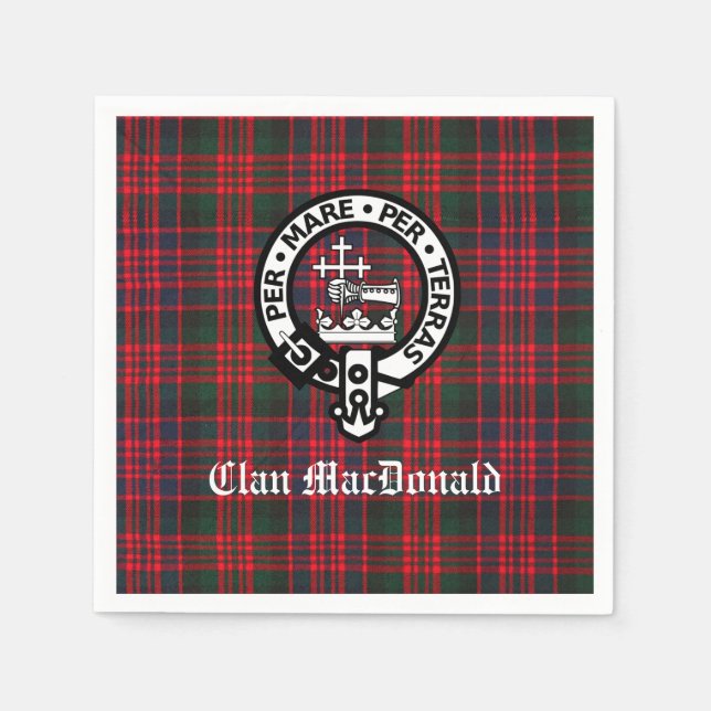 Clan MacDonald Crest & Modern Tartan Napkin (Front)