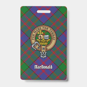 Clan MacDonald Crest over Tartan ID Badge