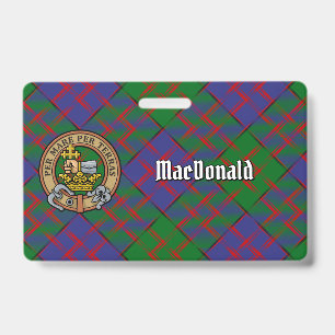 Clan MacDonald Crest over Tartan ID Badge