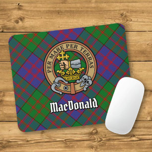 Clan MacDonald Crest over Tartan Mouse Mat