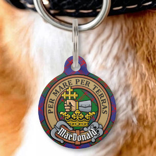 Clan MacDonald Crest over Tartan Pet Tag