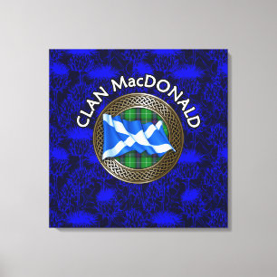 Clan MacDonald Crest & Tartan Knot on Thistle Canvas Print