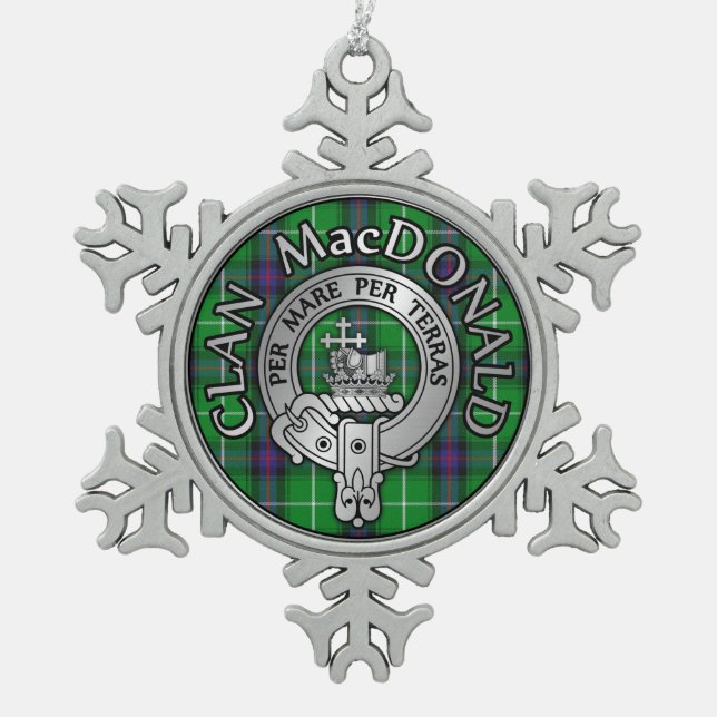 Clan MacDonald Crest & Tartan Snowflake Pewter Christmas Ornament (Front)