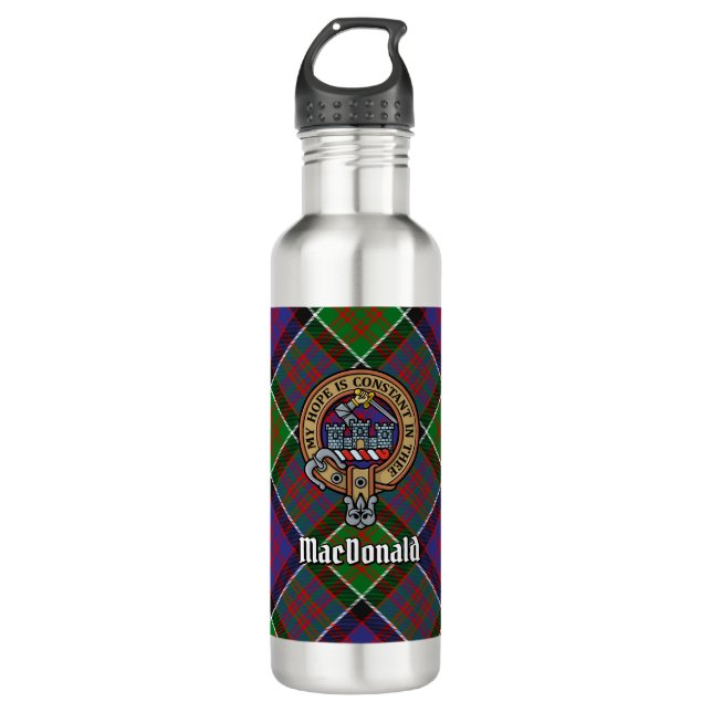 Clan MacDonald of Clanranald Crest over Tartan 710 Ml Water Bottle (Front)