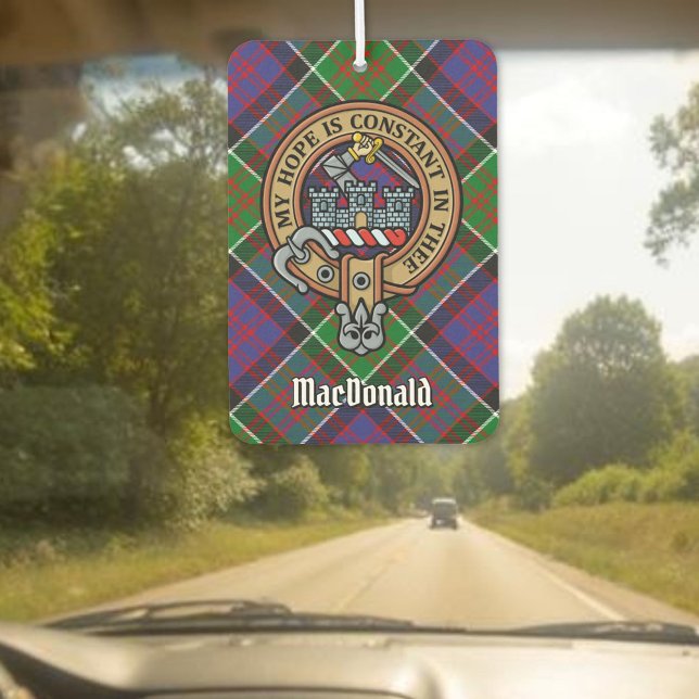 Clan MacDonald of Clanranald Crest over Tartan Car Air Freshener (Creator Uploaded)