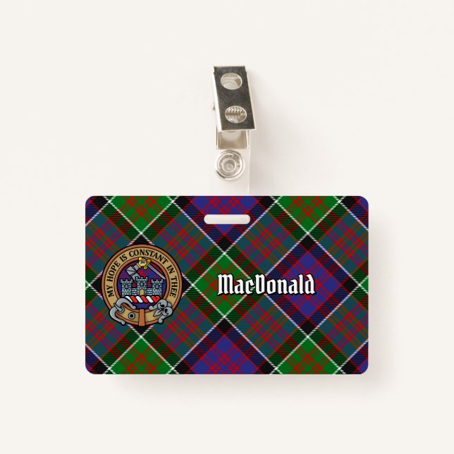 Clan MacDonald of Clanranald Crest over Tartan ID Badge (Front with Clip)