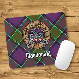 Clan MacDonald of Clanranald Crest over Tartan Mouse Mat