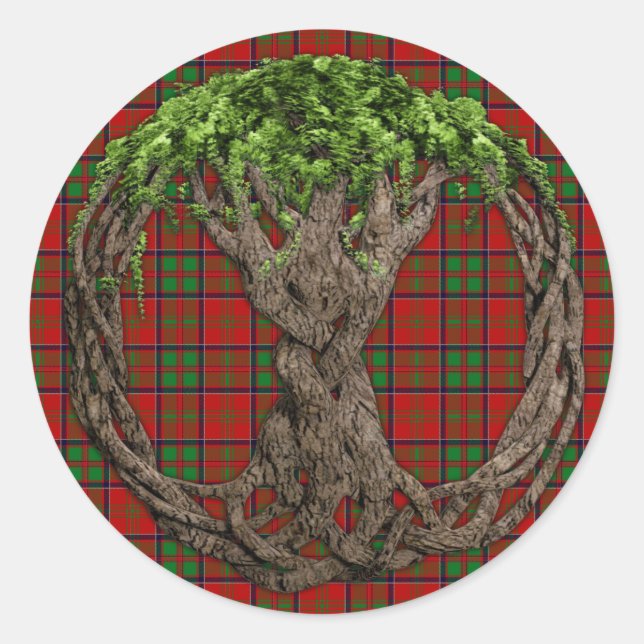 Clan MacDonald of Glencoe Tartan And Celtic Tree Classic Round Sticker (Front)