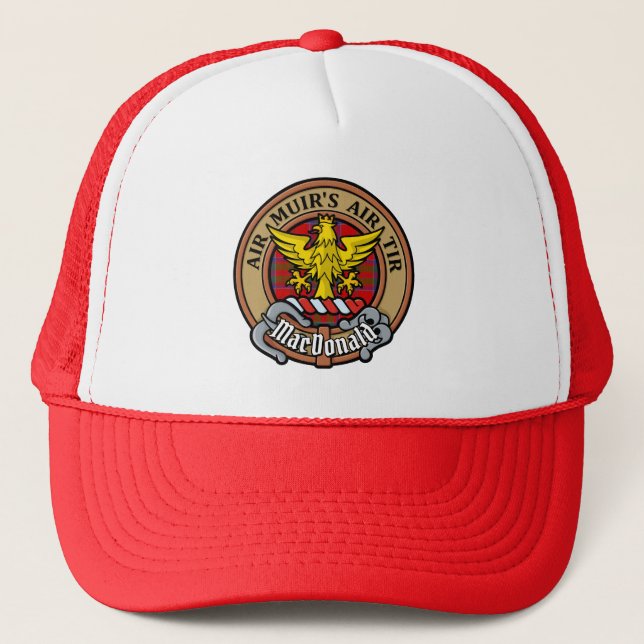 Clan MacDonald of Keppoch Crest over Tartan Trucker Hat (Front)