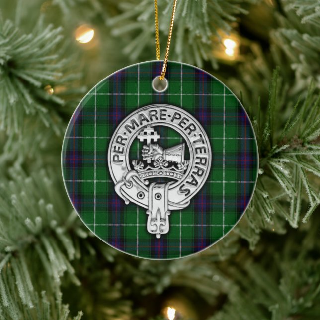 Clan MacDonald of the Isles Crest & Tartan Ceramic Tree Decoration (Tree)