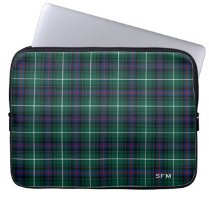Clan MacDonald Tartan Blue & Green Plaid Monogram Laptop Sleeve