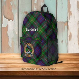 Clan MacDonell of Glengarry Crest over Tartan Printed Backpack