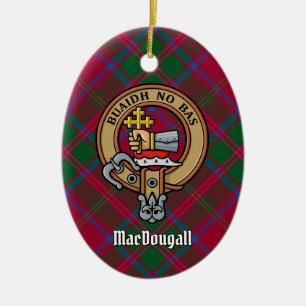 Clan MacDougall Crest over Tartan Ceramic Tree Decoration