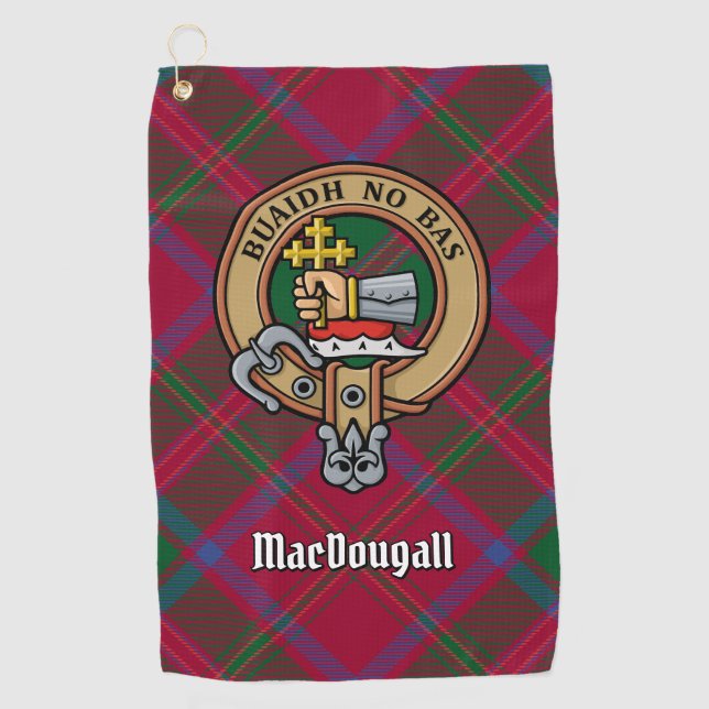 Clan MacDougall Crest over Tartan Golf Towel (Front)