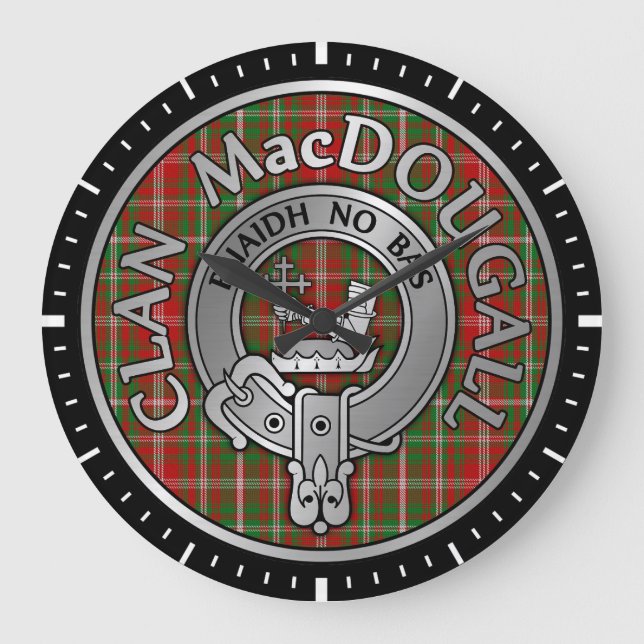 Clan MacDougall Crest & Tartan Large Clock (Front)