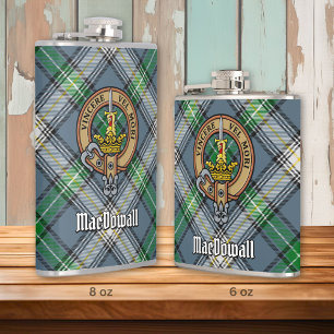 Clan MacDowall Crest over Tartan Hip Flask
