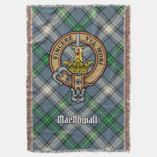 Clan MacDowall Crest over Tartan Throw Blanket