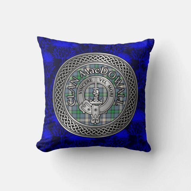 Clan MacDowall Crest & Tartan Knot Cushion (Front)