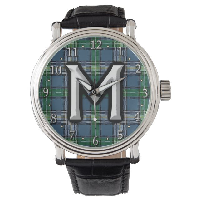 Clan MacDowall McDowell Letter M Monogram Tartan Watch (Front)