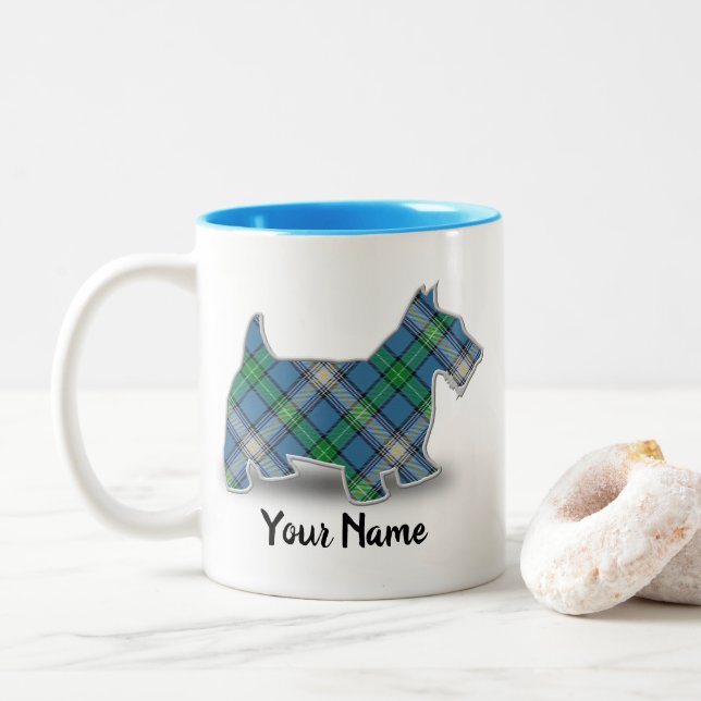 Clan MacDowall Tartan Scottish Terrier Two-Tone Coffee Mug (With Donut)